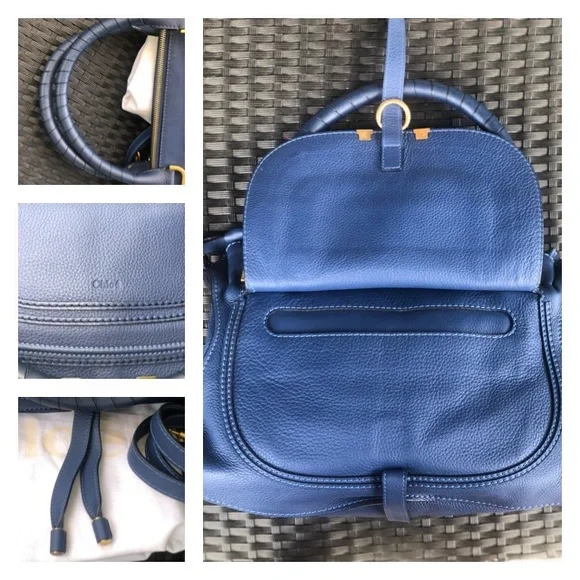 Chloe Marci Medium Navy Leather Satchel with Gold Hardware - Picture 7 of 8